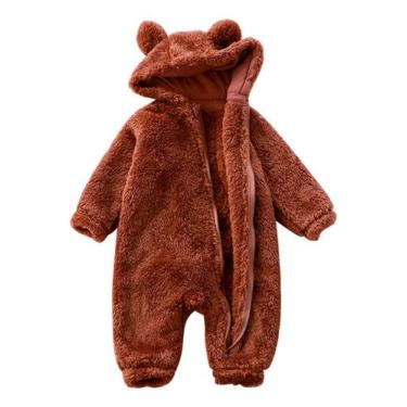 Imagem de Macacão Infantil Fantasia Parmalat Bebê Fleece Plush, Marrom, 0-3 M
