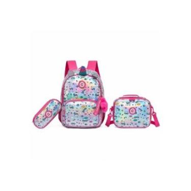 Imagem de Kit Mochila Infantil Escolar Menina de Costa + Estojo + Lancheira-Feminino