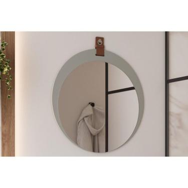 Imagem de Espelheira de Banheiro Lua Oval 1 Porta 1 Prateleira MDF com Espelho 76cm Platina MGM