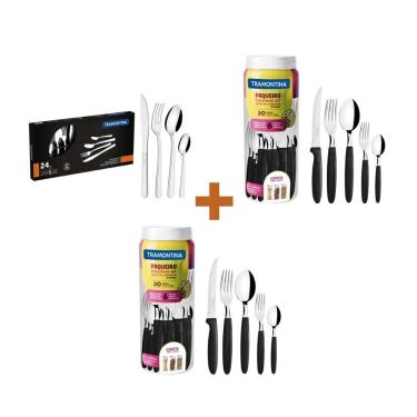 Imagem de KIT - 2 Faqueiros Inox 30 Peças Ipanema Preto + 1 Faqueiro Inox 24pç - Tramontina