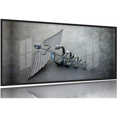 Imagem de Quadro Medicina Contabilidade Caduceu Cinza 130x60 Moldura Preta 2x2