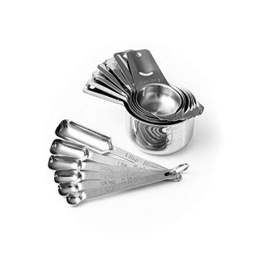 Imagem de Conjunto de colheres e copos medidores da Taza Kitchenware – 13 peças de aço inoxidável metal durável empilhável compacto fácil colher copos e colheres