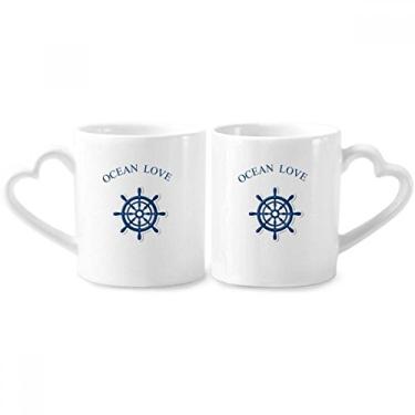 Imagem de Leme oceano amor mar vela azul casal caneca porcelana conjunto de cerâmica amante copo coração alça