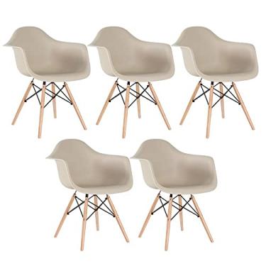 Imagem de Loft7, Kit 5x Cadeiras Charles Eames Eiffel DAW Com Braços e Pés de Madeira Clara, Polipropileno e Aço, Escritório, Sala de Estar e Sala de Jantar - Nude