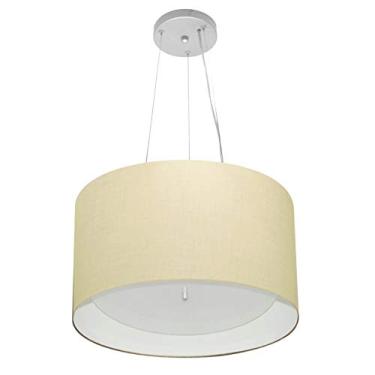 Imagem de Lustre Pendente Cilíndrico Cúpula Duplo Tecido 40x25 cm, Vivare Iluminação, Pendente4319 LABR, Algodão Cru/Branco, Médio