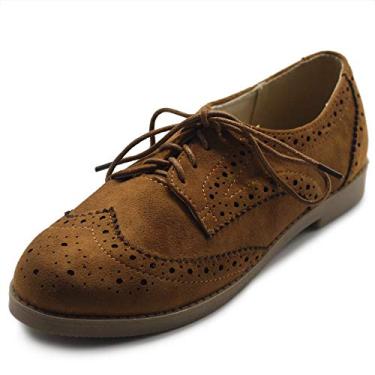 Imagem de Ollio sapato feminino liso com cadarço e nobuck falso Oxford, Marrom, 8