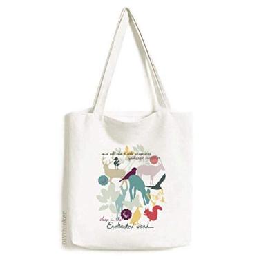 Imagem de Bolsa de lona com flor de veado pássaro natureza ambiental bolsa de compras casual bolsa de mão