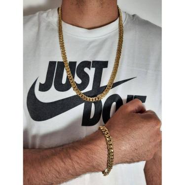 Imagem de Kit Grumet Cubana Corrente + Pulseira Liga de Moeda 70cm 9mm