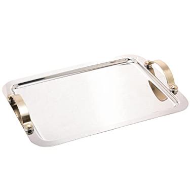 Imagem de Bandeja de Aço Inox com Alça Manhanttan Champanhe 28cm x 22,5cm x 4,5cm - Wolff