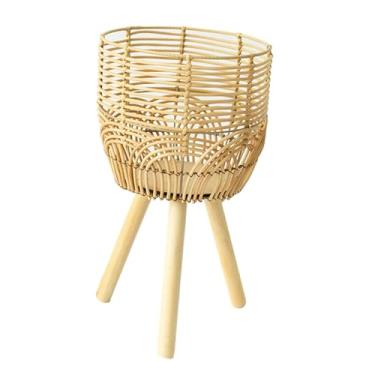 Imagem de ＡＷＨＡＯ Cesta de plantas com suporte, cesta de vime para plantas, vaso de flores para sala de estar, dormitório, fazenda, apartamento, decoração de casa, M