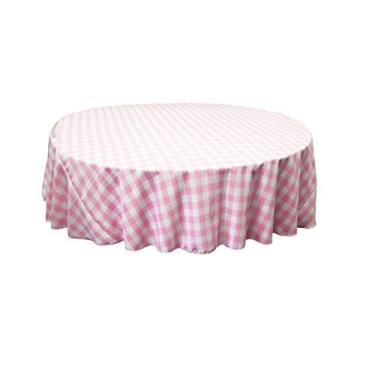 Imagem de LA Linen Toalha de mesa redonda xadrez de poliéster, 182 cm, rosa/branco