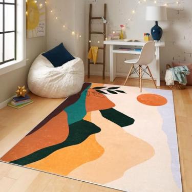 Imagem de HiiARug Tapete de área 1,5 x 1,8 m tapetes laváveis extra macios tapetes abstratos boho para tapete moderno chique tapete de chão estético antiderrapante para sofá sala de estar quarto decoração de