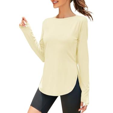 Imagem de ZHENWEI Camiseta feminina de manga comprida com proteção UV para treino, leve, FPS 50+, golfe, academia, caminhadas, roupas ao ar livre, Amarelo claro, XXG