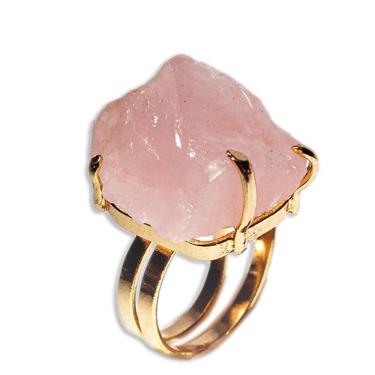 Imagem de Anel Quartzo Rosa Bruto Aro Ajustável Média 30mm Dourado