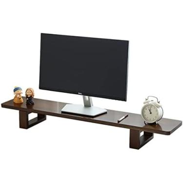 Imagem de Suporte de monitor de madeira maciça, suporte de mesa riser de monitor de computador de madeira universal para laptop tv impressora organizador de armazenamento para acessórios de escritório