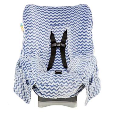 Imagem de Capa e forro para assento de carro infantil Niko Easy Wash – azul Chevron Minky – Ótimo para o clima do inverno – Ajuste universal – testado contra impactos – Parte inferior do assento impermeável – Proteção contra bagunça – Lavável na máquina