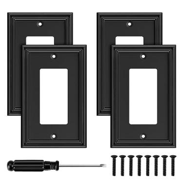 Imagem de Placa de parede decorativa moderna preta para interruptor de luz decorativa capas de saída para interruptor basculante placas de parede de material de fibra de bambu para cozinha banheiro (1 gang único decorador-4 pacotes)