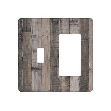 Imagem de Placa de tábua de madeira cinza 2 entradas interruptor simples/basculante combinação luz interruptor tampa decorativa placa de parede placa elétrica casa de fazenda cozinha decorar 4,5" x 4,5"
