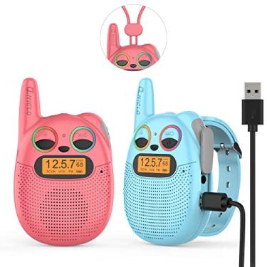 Imagem de QNIGLO Q136 Walkie Talkie Recarregável USB para Crianças, 2-5Km Distância do diálogo com pulseira vestível, Brinquedos ao ar livre, para garoto garota de 3-12 anos (Vermelho Azul)