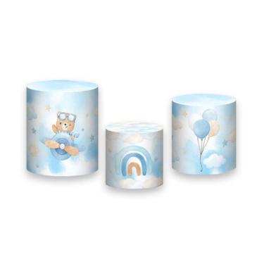 Imagem de Trio de Capas de Cilindro - Ursinho Aviador Aquarela Azul e Bege 059 -