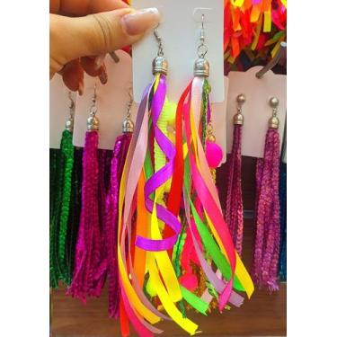 Imagem de Brincos de Carnaval Fitas Coloridas Fitinhas Festas Par de Brinco Argo