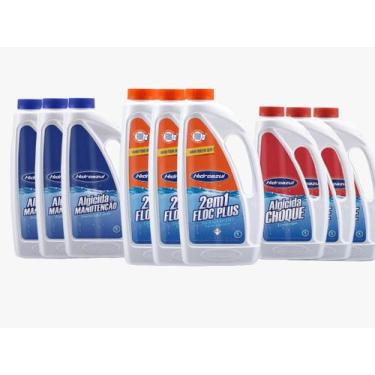Imagem de Kit HIDROAZUL tratamento Piscinas Liquido Algicida Manutenção 3L Floc 