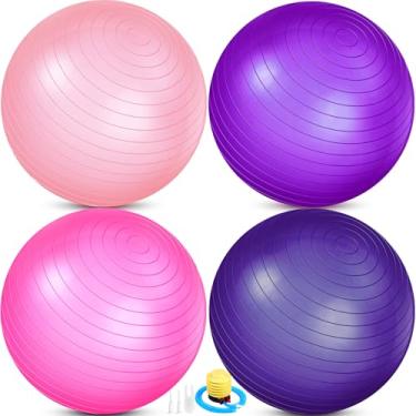 Imagem de Leyndo 4 bolas de ioga a granel bola de exercício bola de pilates bola anti-explosão gravidez parto bola fitness bola com bomba rápida para melhorar a postura, equilíbrio, ioga, pilates, treinamento