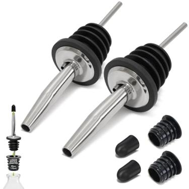 Imagem de 2 peças de aço inoxidável, despejador de garrafa de vinho rápido, bico de rolha afunilada de azeite de oliva e vinagre, despejadores de bebidas com tampas de poeira de borracha para álcool, azeite de