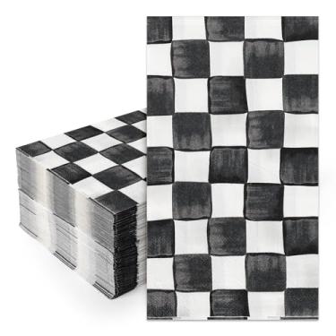 Imagem de JarThenaAMCS 100 guardanapos xadrez preto e branco para convidados, aquarela, xadrez, descartável, toalha de mão, guardanapos de papel para banheiro, aniversário, corrida, festa, decoração de mesa,