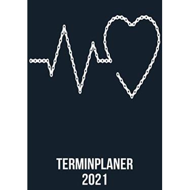 Imagem de Terminplaner 2021: DIN A4 Kalender von 01/2021 - 12/2021 1 Tag = 1 Seite mit großem Tageskalender und großartiger Übersicht. Monatsübersicht, ... /Fahrrad Kette Heartbeat Herzschlag