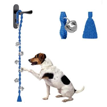 Imagem de GINIDEAR Campainhas de cachorro para treinamento de penico, sino de cachorro pendurado artesanal para maçaneta de porta para filhotes toquem para sair, presente de campainha de cachorro macramê. Azul
