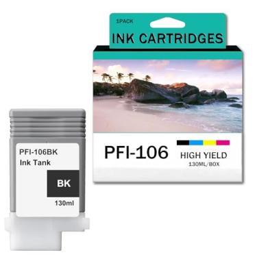 Imagem de Reposição de tanque de tinta PFI-106 remanufaturado para impressora Canon iPF-6400 iPF-6400S iPF-6410 iPF-6450 iPF-6460 iPF-6410s, 12 cores, refil de cartucho de tinta de 130 ml, pacote com 1 BK-1