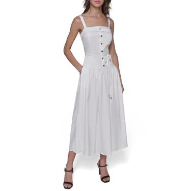 Imagem de KARL LAGERFELD Vestido longo feminino sem mangas com cinto de corda de algodão, Branco macio, 48