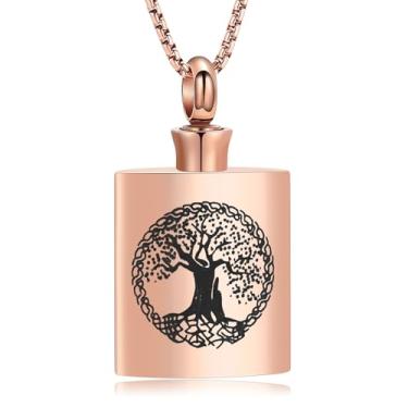 Imagem de Oinsi Colar de restos mortais cremados gravável árvore da vida flagão urna de cremação para pai joia de cinzas de memória