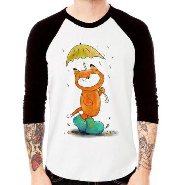 Imagem de Camiseta Raglan Raposa Fofinha Na Chuva Manga 3/4 - Foca na Moda, Bran