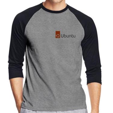 Imagem de Camiseta Raglan Ubuntu Linux Manga 3/4 - Foca na Moda, Cinza, Preto, M