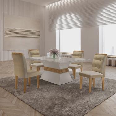 Imagem de Mesa Clarice 120 Tampo Mdf Vidro/canto Reto 4 Cadeiras Valentina