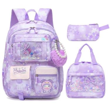Imagem de Conjunto de mochila escolar Alrisg Lovely Girls de 17 polegadas roxa