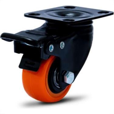 Imagem de Rodizio Colson Polietileno Base Giratoria Laranja Com Trava 41Mm