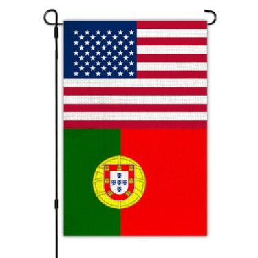 Imagem de Bandeira de jardim da amizade de Portugal EUA, faixa externa de serapilheira 30,5 x 45,7 cm para pátio com dupla face