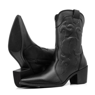 Imagem de Bota Feminina Texana Cano Alto Western Bordada Com Bico Fino - MS, 38