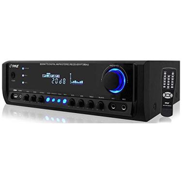 Imagem de Pyle Sistema De Amplificador De Potência De Áudio Doméstico 300W 4 Channel Theater Power Stereo Receptor De Som Box Entertainment Com USB, Rca, Aux, Mic Com Echo, Led, Remoto Para Alto-Falante, iPhone