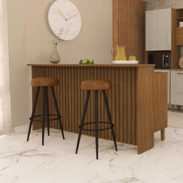 Imagem de Bancada Ripada Para Cozinha 208cm Cairo Fidelitá Freijó