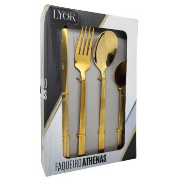 Imagem de Faqueiro 16 Peças Aço Inox Athenas Dourado Gold Prime - Lyor