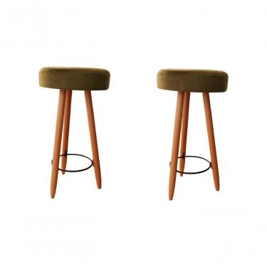 Imagem de Kit Duas Banqueta Alta Para área Gourmet Balcão Pés Palito Suede Capuccino Eli Móveis E Decoração