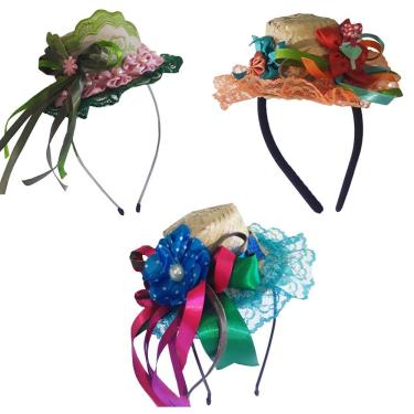 Imagem de Tiara Junina Com Chapéuzinho De Palha Decorada