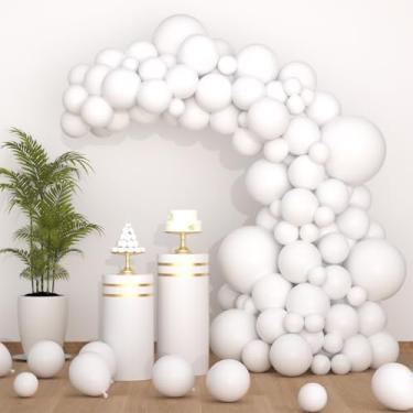 Imagem de PASOCON Balões de festa com 148 peças, tamanhos diferentes, 46, 25, 25 cm, kit de arco de balão de látex branco fosco para casamento, casamento, chá de bebê, aniversário, formatura, decorações (branco