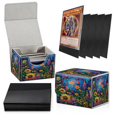 Imagem de Card Deck Box Plus 100 Counts Black Card Sleeves, Oil Painting Flower Garden for Collectible MTG TCG CCG Card Storage Box Horizontal Holds 100+ Single Sleeved Cards, Magic Game Cards Organizer