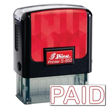 Imagem de Shiny Carimbo de borracha autotintado com carimbo pago, área de impressão de 1,27 cm x 3,5 cm, tinta vermelha, recarregável