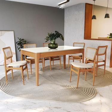 Imagem de Conjunto Sala De Jantar Madeira Maciça 6 Cadeiras Kappesberg Off White Linho Areia tela Bege